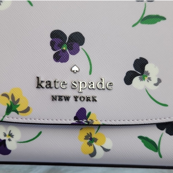 NWT Kate Spade Large Convertible Chain Crossbody Pink Pansy with Print - Picture 6 of 8